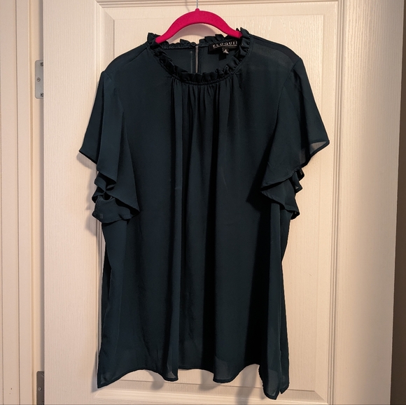 Eloquii Green short sleeve crepe blouse - Picture 1 of 3